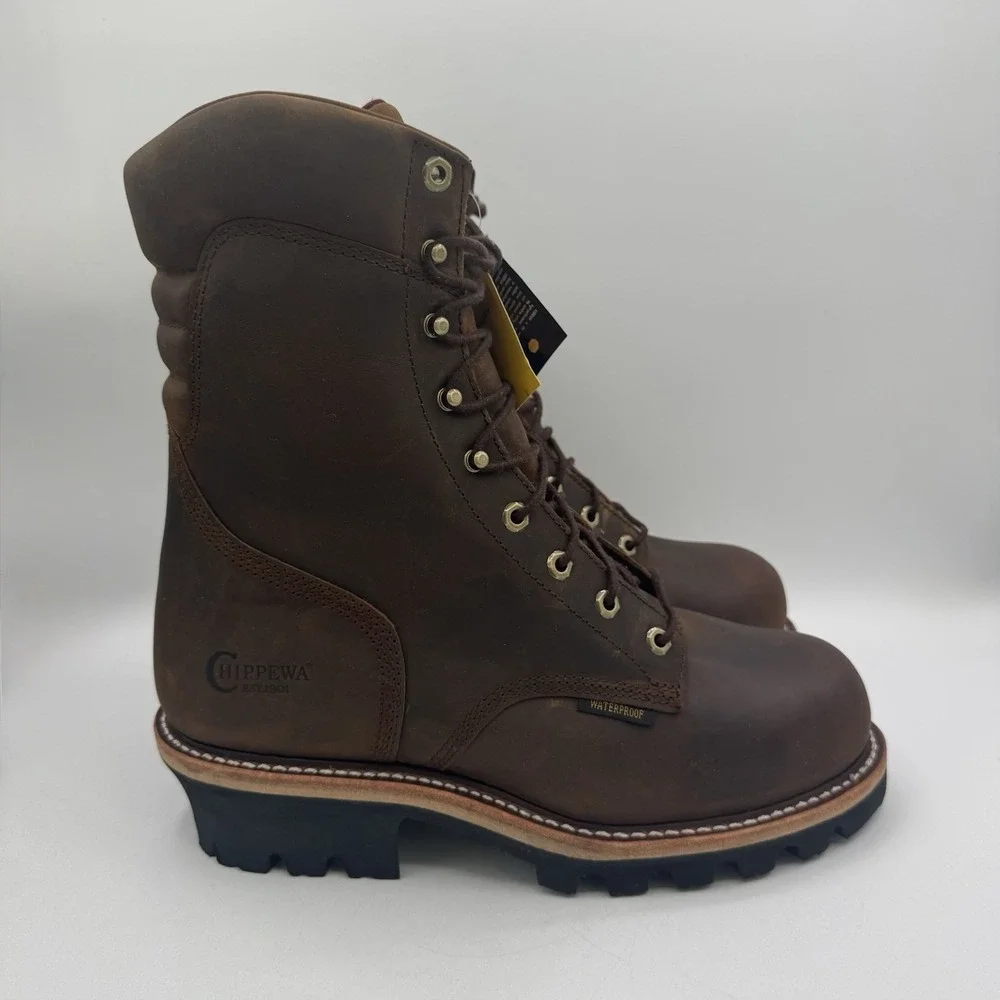 Chippewa Logger Boots‎ Men's Size 9.5 E Wide Tan Waterproof Leather Steel Toe